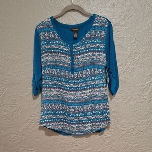 New.Bit & Bridle Teal and White Patterned Blouse Size M